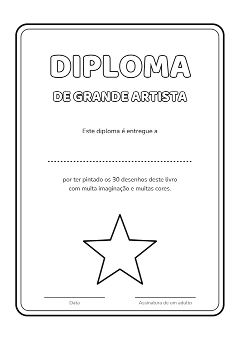 Diploma de grande artista para preencher e pintar